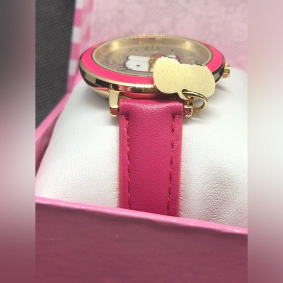 Hello Kitty pink strap gold trim pink charm watch with hello kitty logo face - Picture 3 of 13